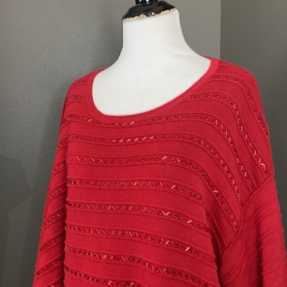 Lane Bryant Sweater Womens Red Top Long Sleeve Casual Ladies Beaded - Picture 5 of 13